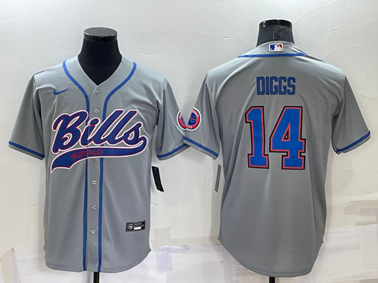 Men's Buffalo Bills #14 Stefon Diggs Gray Cool Base Stitched Baseball Jersey